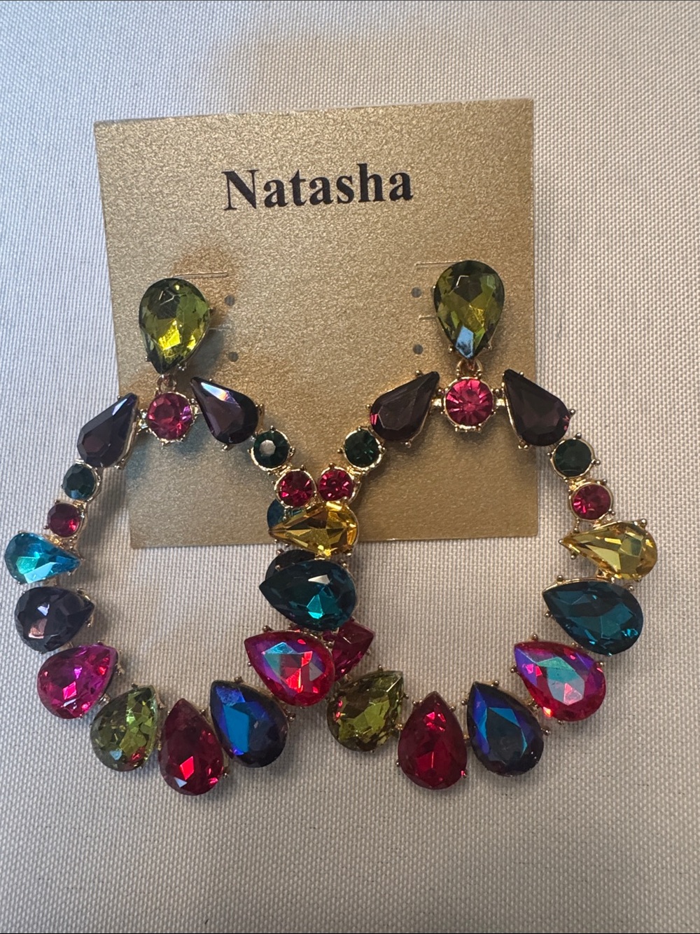Natasha Vibrant Multicolor Teardrop Hoop Earrings